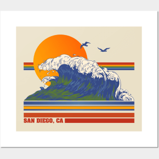 Retro San Diego CA 70s Style Tourist Souvenir Posters and Art